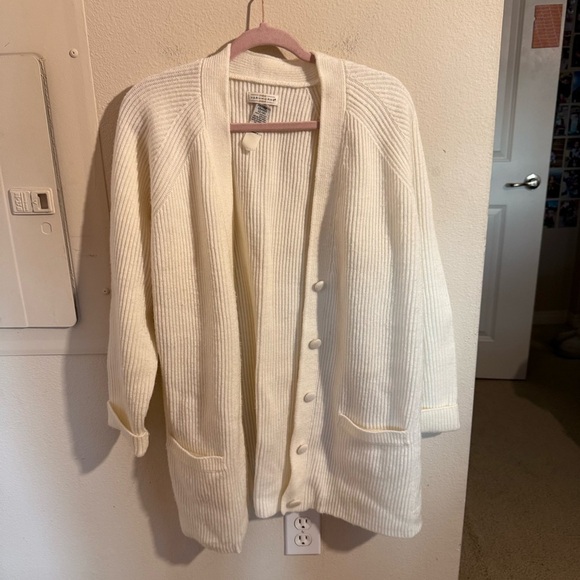 Yarnworks Sweaters - Yarnworks Cream Ribbed Cardigan Sweater Large Button Front Pockets Cozy